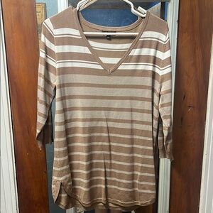 Striped V-Neck Women's Top - Brown and Cream